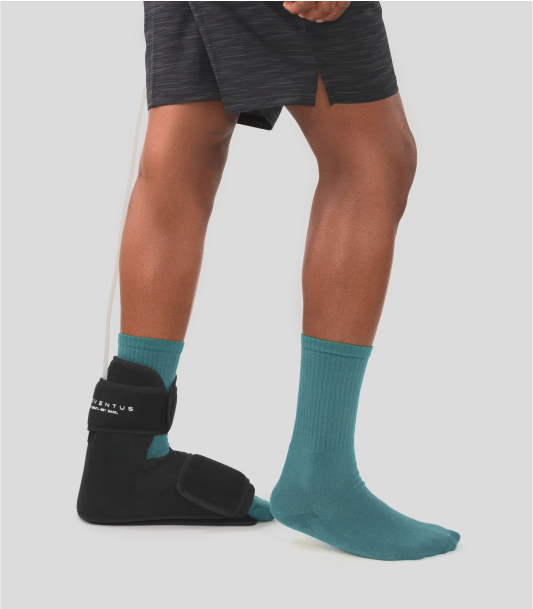 Ankle wrap being worn on left side while standing